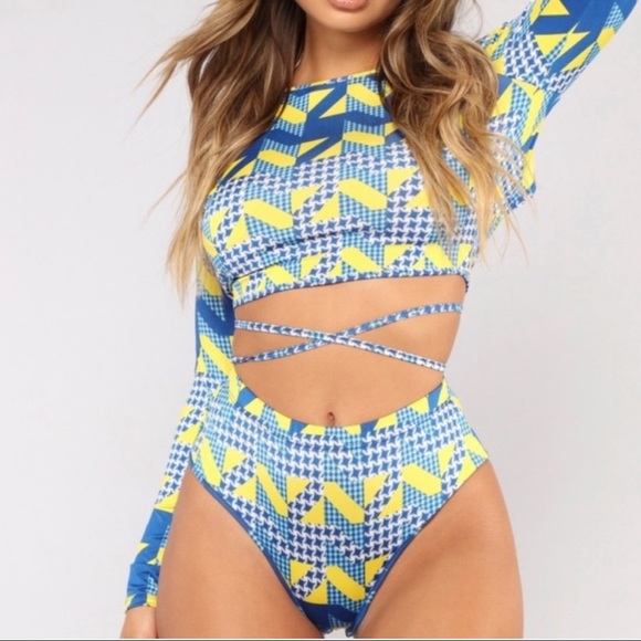 Fashion Nova Other - Blue fashionnova two piece long sleeve swimming suit